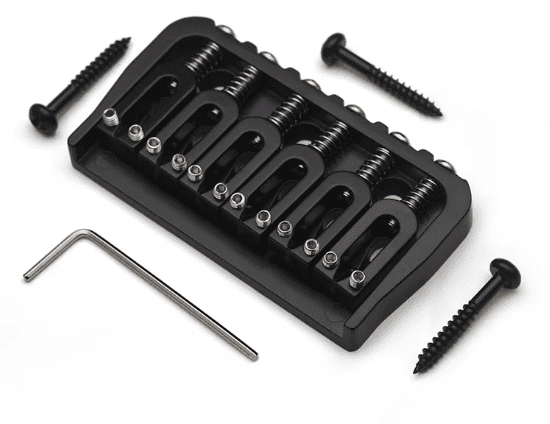 Durable 6 String Fixed Bridge for electric guitars, available in black or chrome, designed for enhanced sustain and tonal clarity