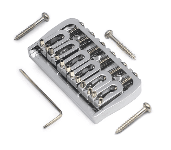 Premium 6-String Fixed Bridge for Electric Guitars: Enhanced Sustain and String Stability in Black or Chrome Finish