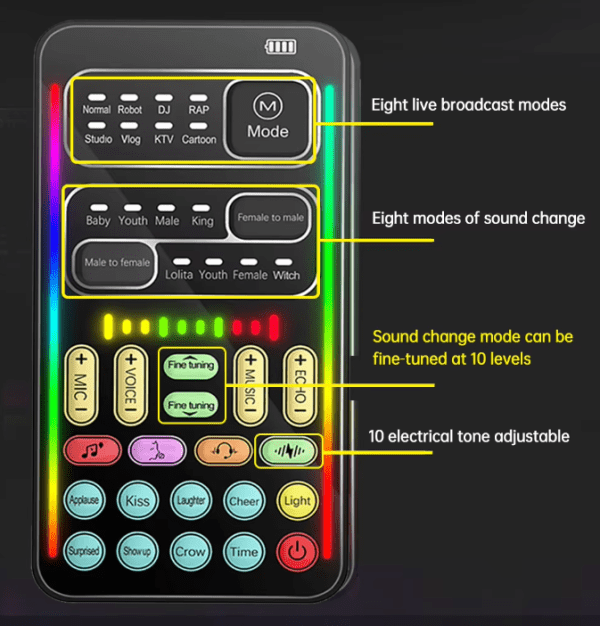 Ultra-Thin Voice Changer Sound Card with Bluetooth & Noise Reduction for Live Streaming
